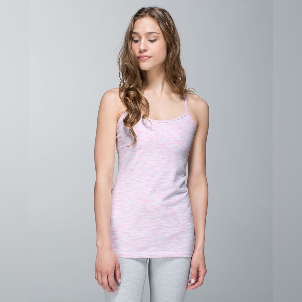 Lululemon Power Y Tank Top Luon Athletic Shirt White Pink Space-dye Size 12
